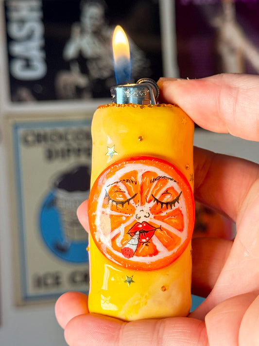 Smoking Orange Lighter Case| Fits Standard Bic | Handmade Polymer Clay Art