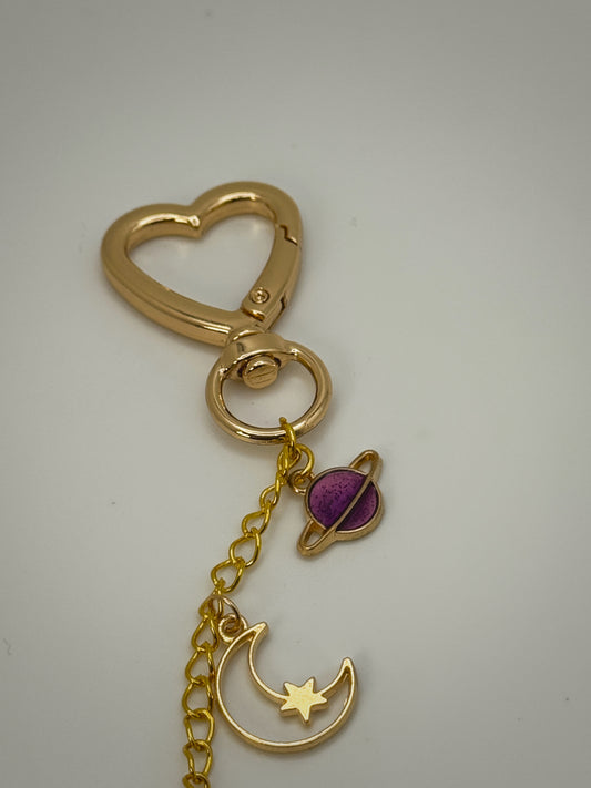 Celestial Dreams Moon Bag Charm | Handmade Polymer Clay Key Chain