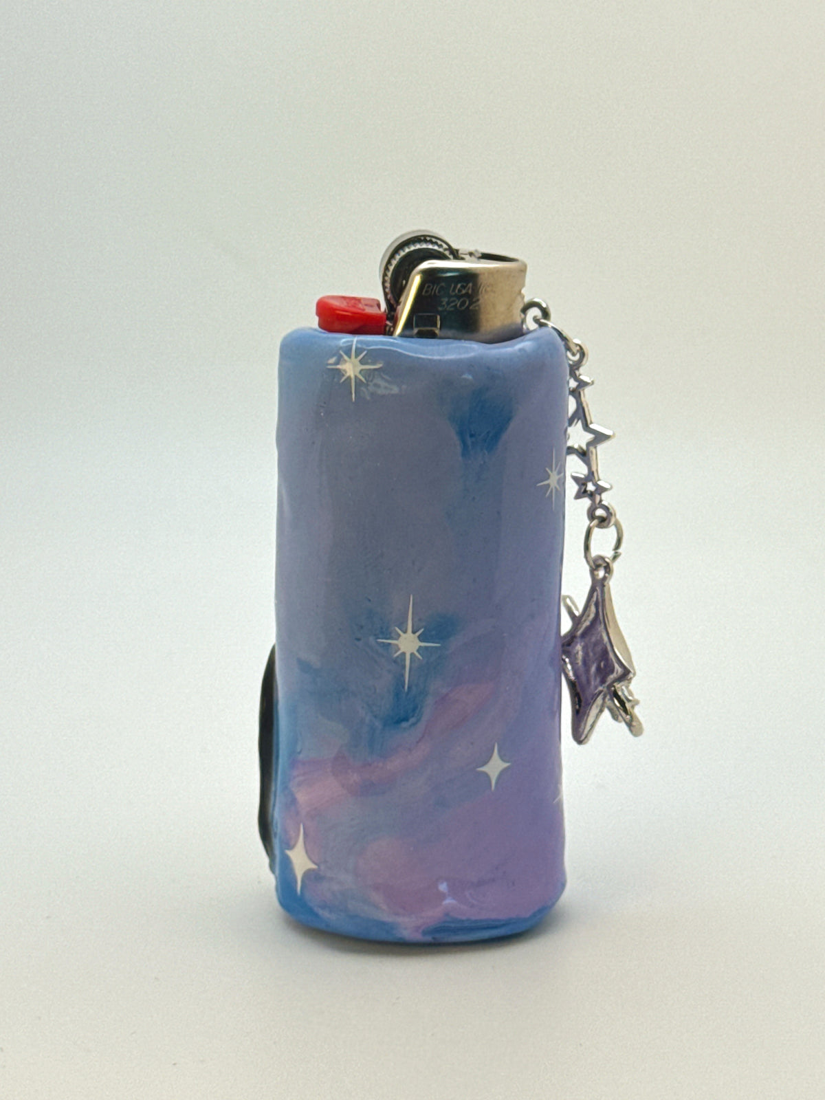 Black Cat Case with charm| Fits Standard Bic | Handmade Polymer Clay Art