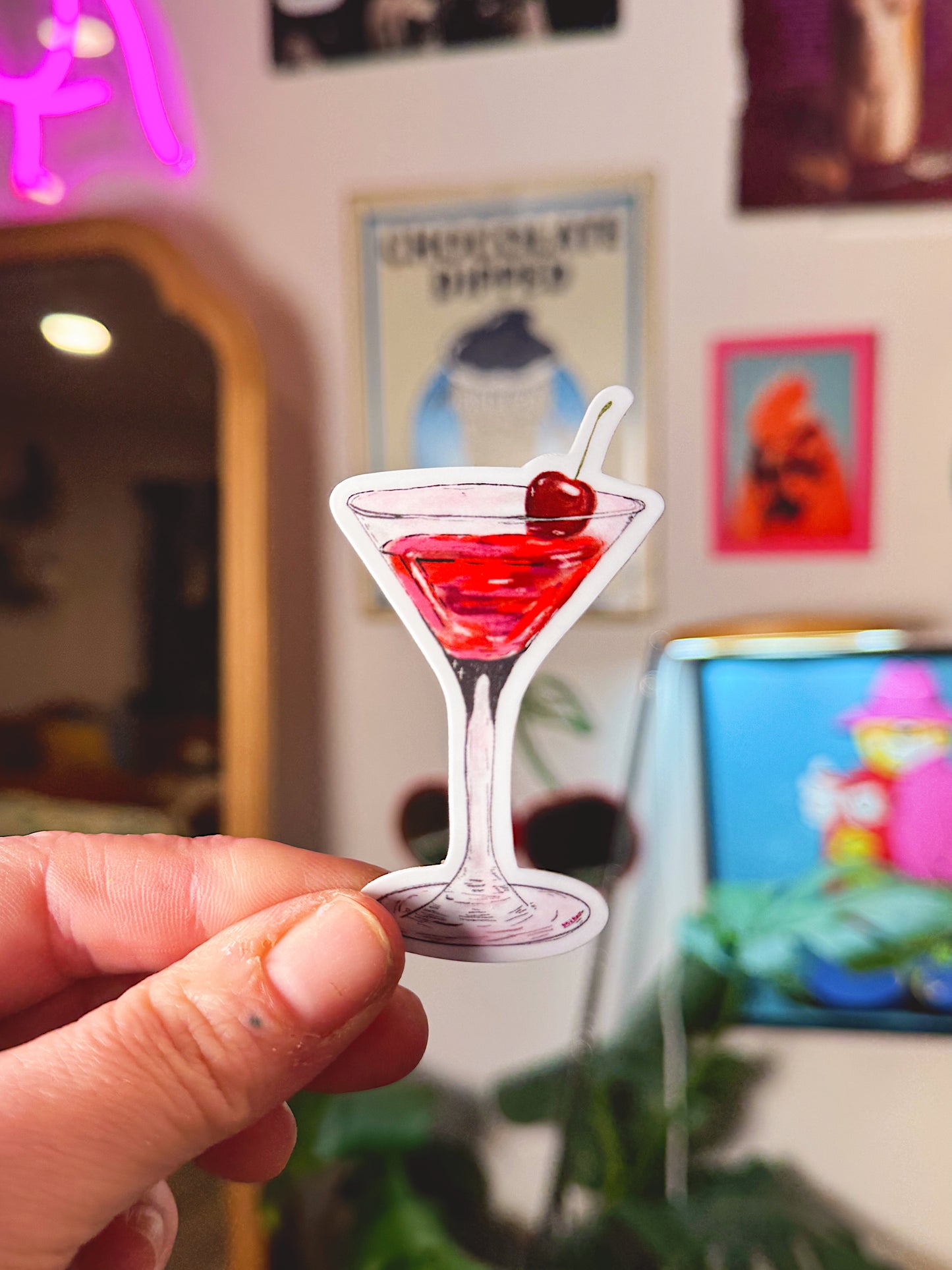 Cosmo Martini Sticker – Pink Cocktail Vinyl Sticker | Retro Bar Aesthetic Decal