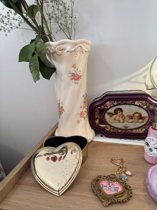 Vintage Floral Music Box Vase – Working Ceramic Music Box, 10” Tall