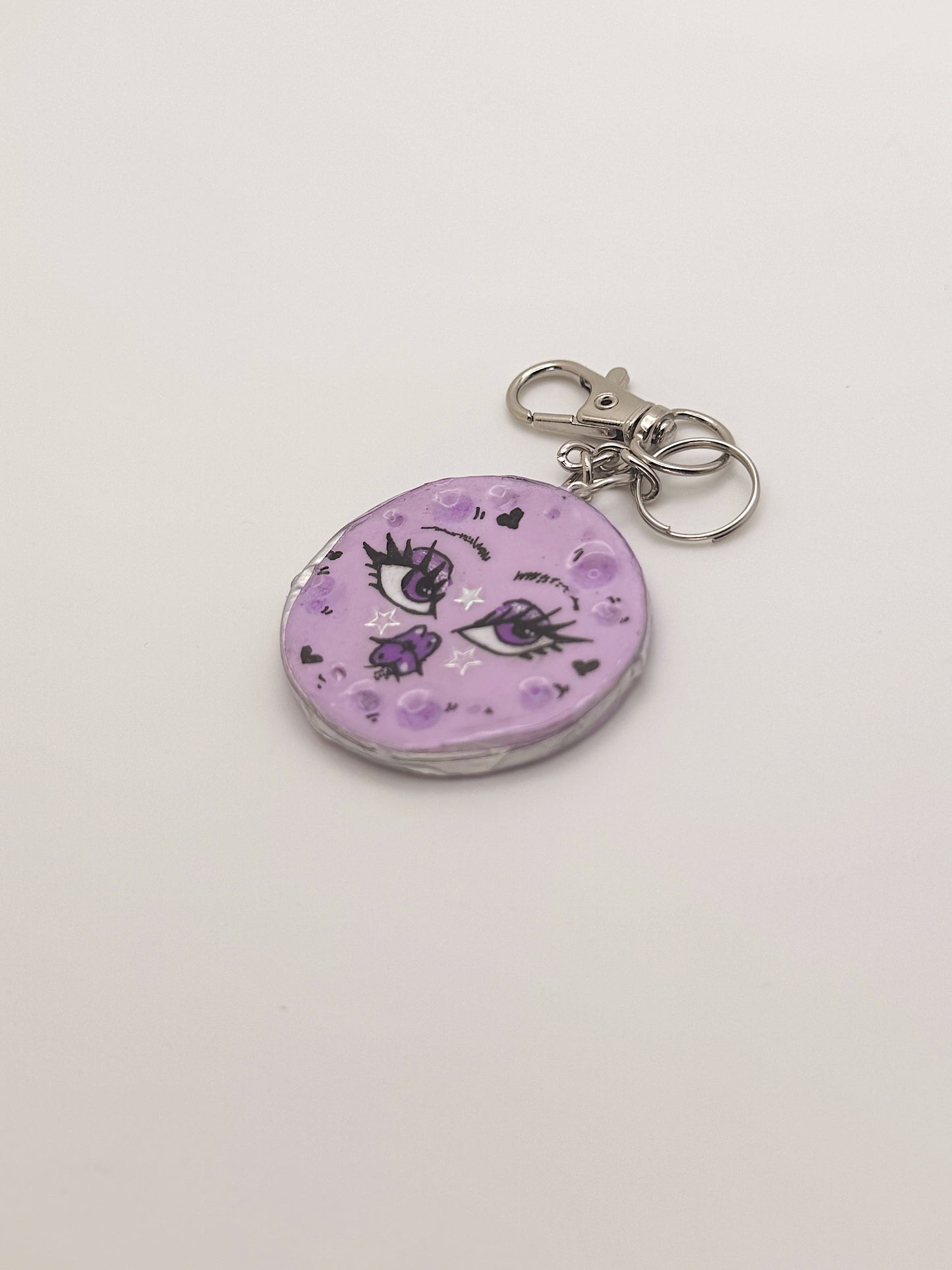 Purple Moon Keychain – Hand-Painted Polymer Clay Charm