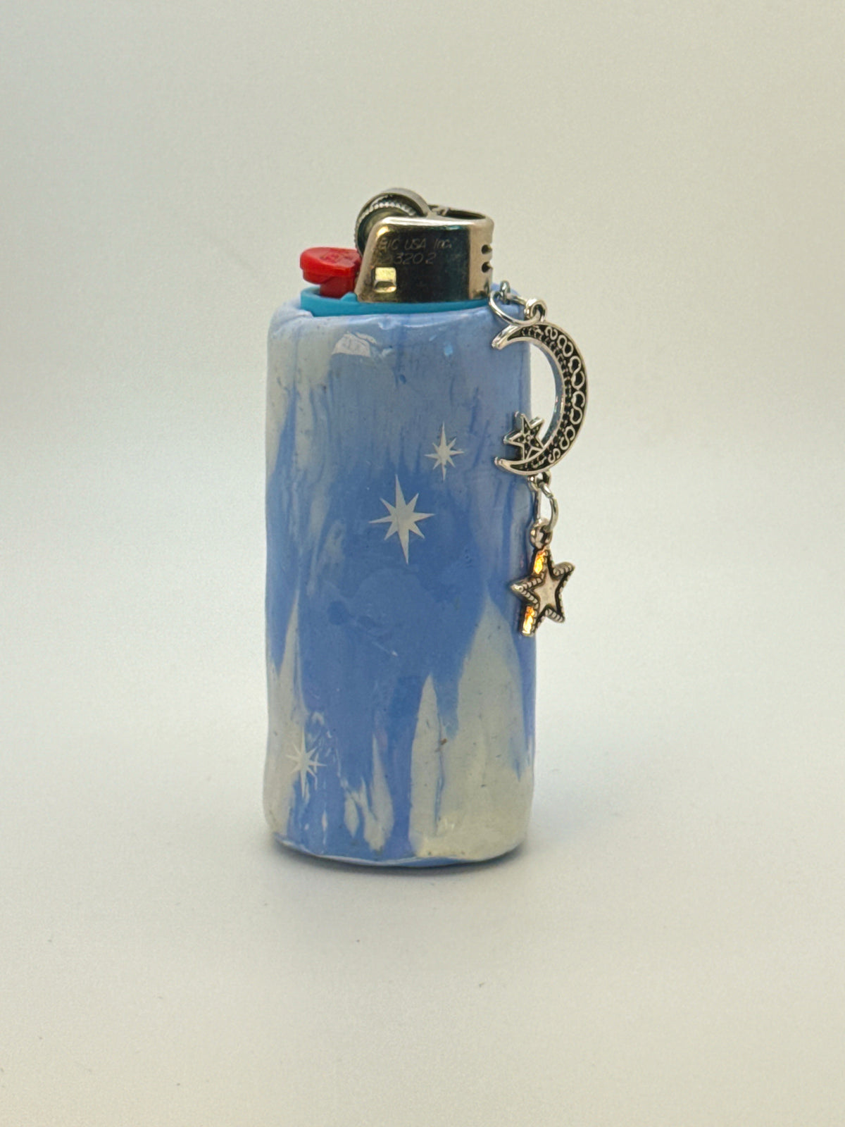 Smoking Moon Case with charm| Fits Standard Bic | Handmade Polymer Clay Art