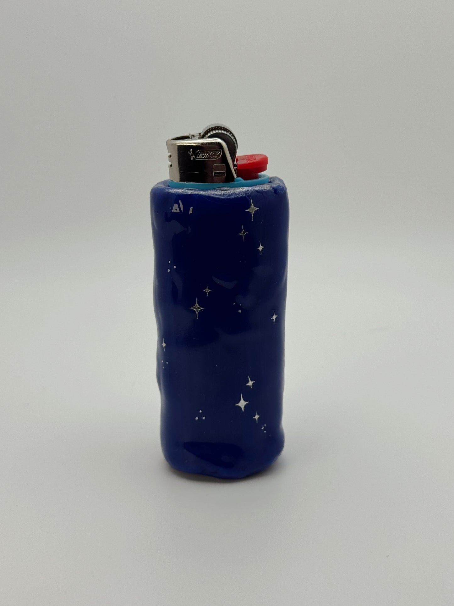 Handmade Celestial Moon Lighter Case Silver – Polymer Clay 90s Inspired Starry Night Cover