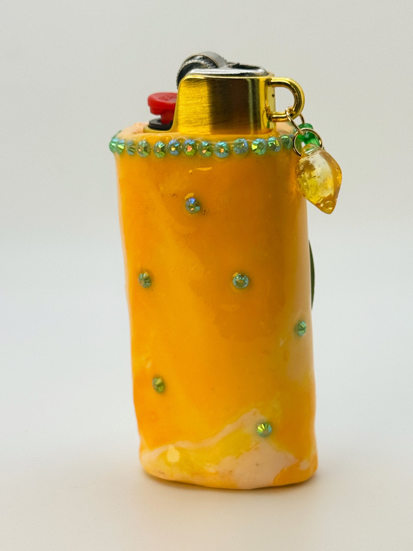Sassy Lime Lighter Case w/ charm | Fits Standard Bic | Handmade Polymer Clay Art