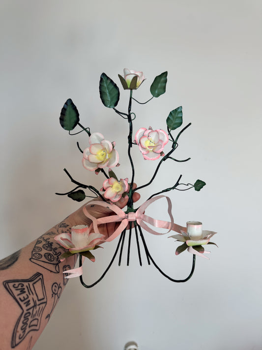 Vintage Floral Metal Wall Sconce Candle Holders (Set of 2) – Romantic Cottagecore Decor