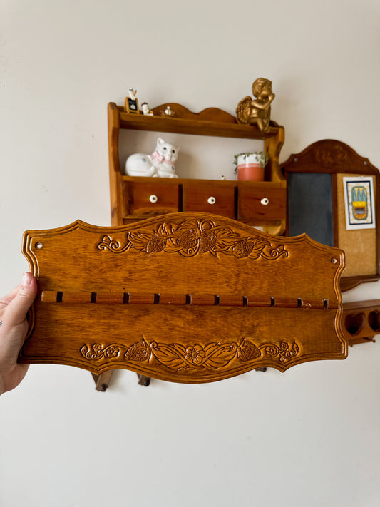 Vintage Wooden Strawberry Spoon Rack | Carved Wall Display | Cottage Kitchen Decor