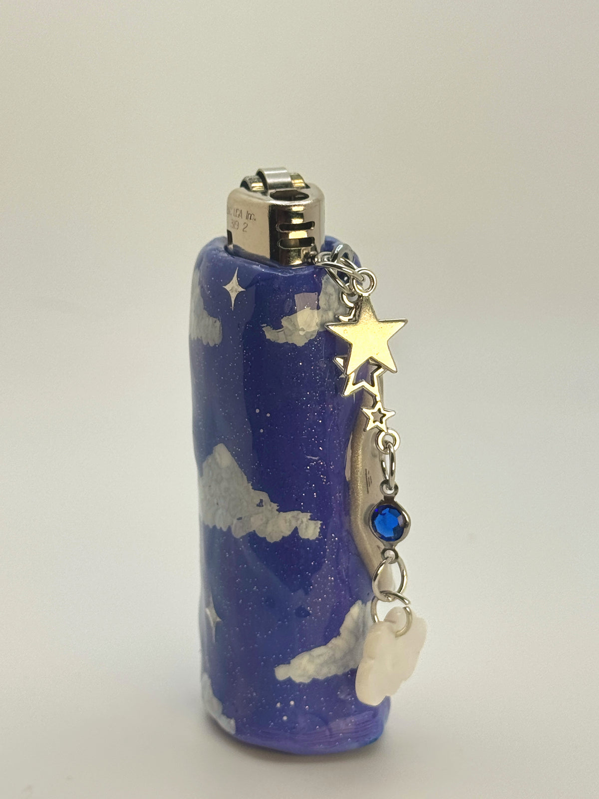 Smoking Moon Case with charm| Fits Standard Bic | Handmade Polymer Clay Art