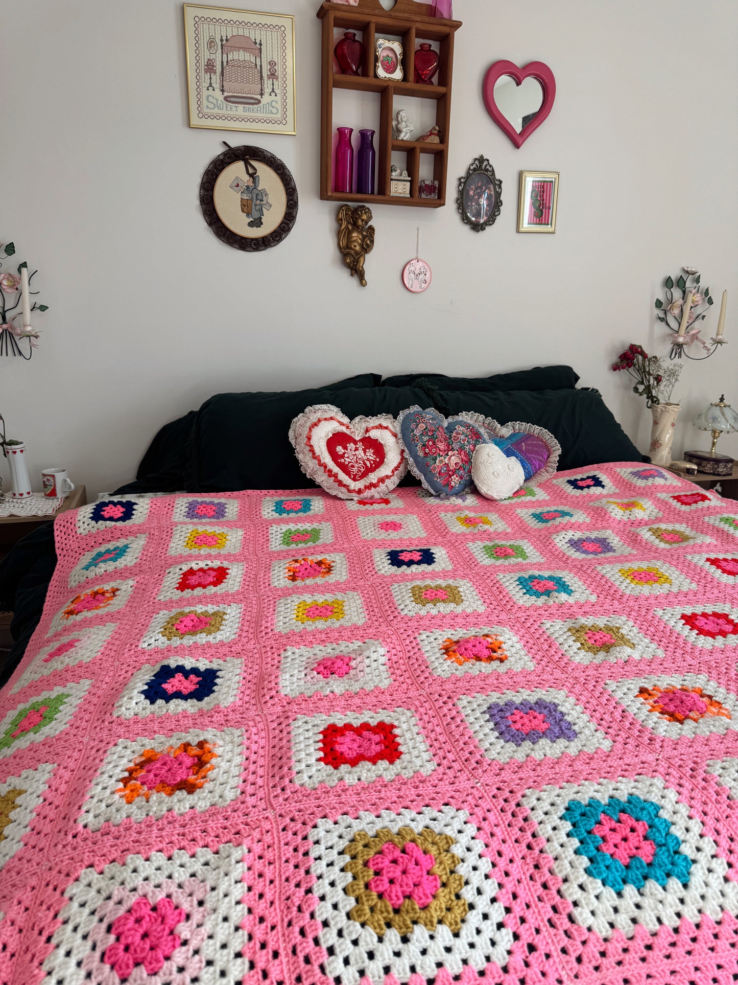 Vintage Crochet Lace Heart Pillow – Ivory Cotton, 7.5”