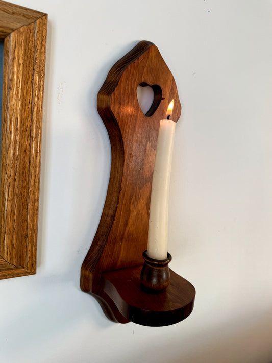 Vintage Wooden Heart Cutout Wall Candle Sconce | Rustic Farmhouse Decor