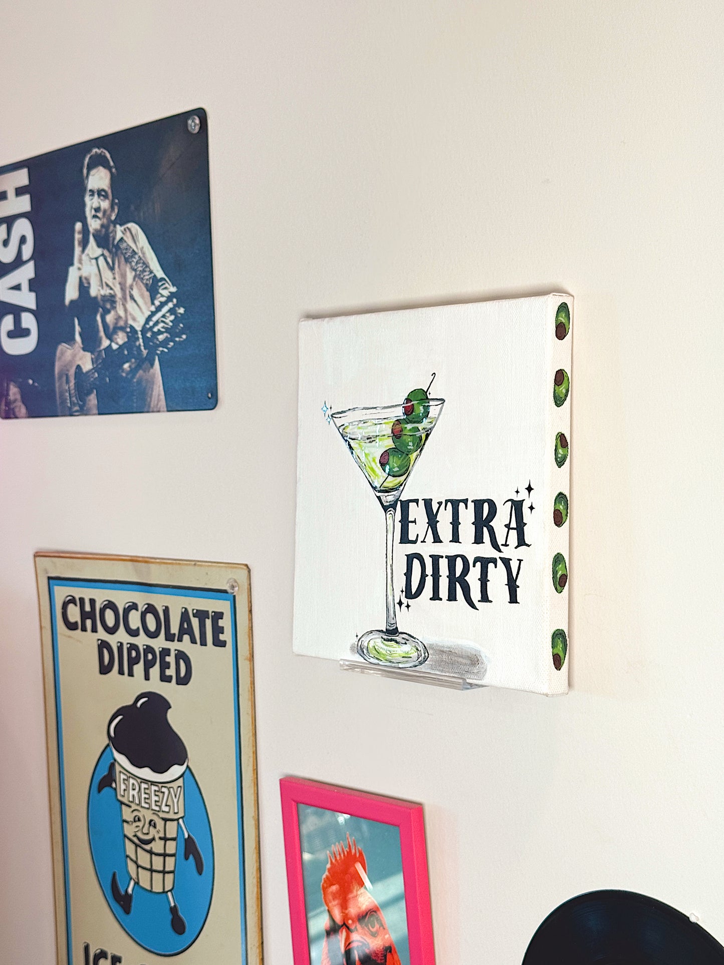 “Extra Dirty” Martini Canvas – 8x8 Hand-Painted Art with Resin Glossy Olives
