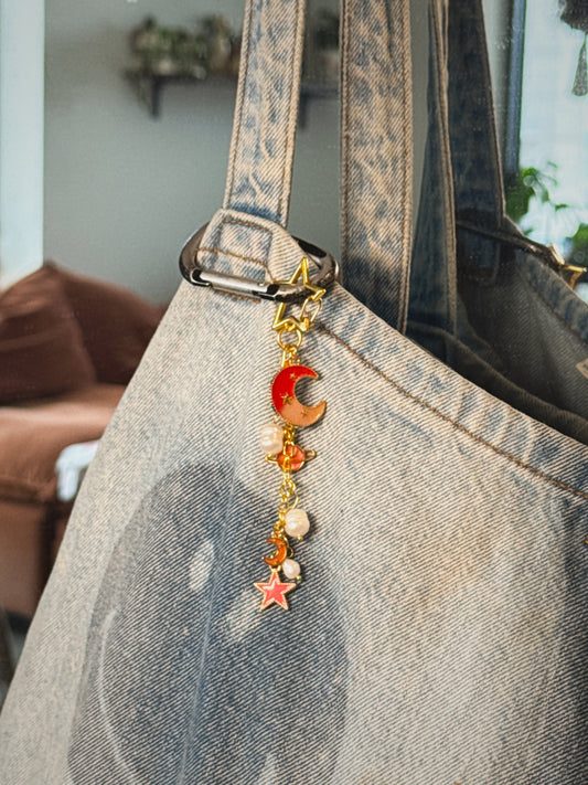 Gold & Pink Celestial Bag Charm | Handmade Key Chain
