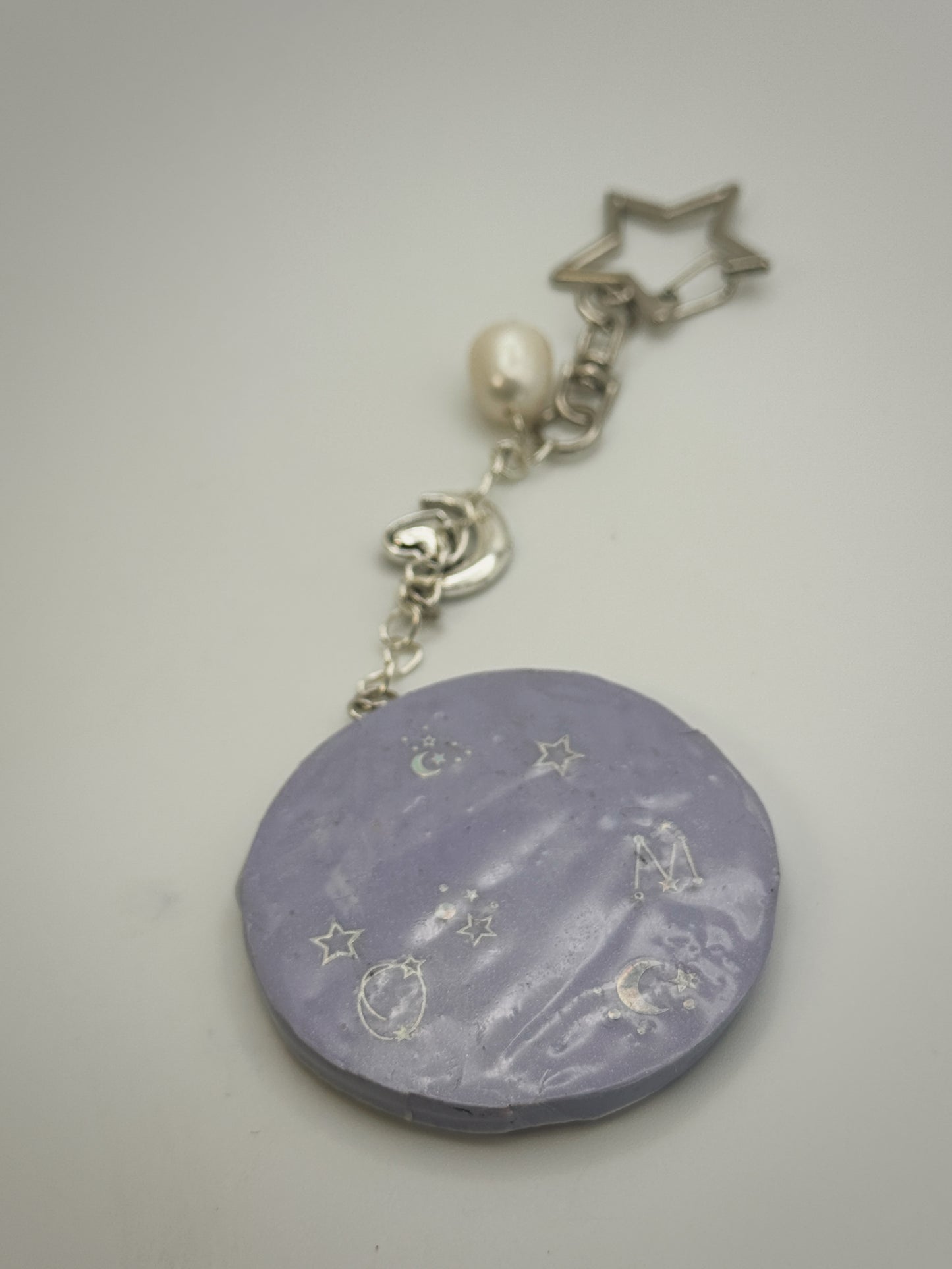 Celestial Dreams Moon Bag Charm | Handmade Polymer Clay Key Chain