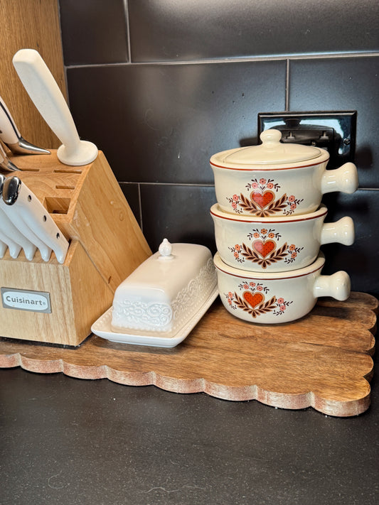 Vintage 1970s Heart Stoneware Soup Crock Set – Set of 3 with Lids