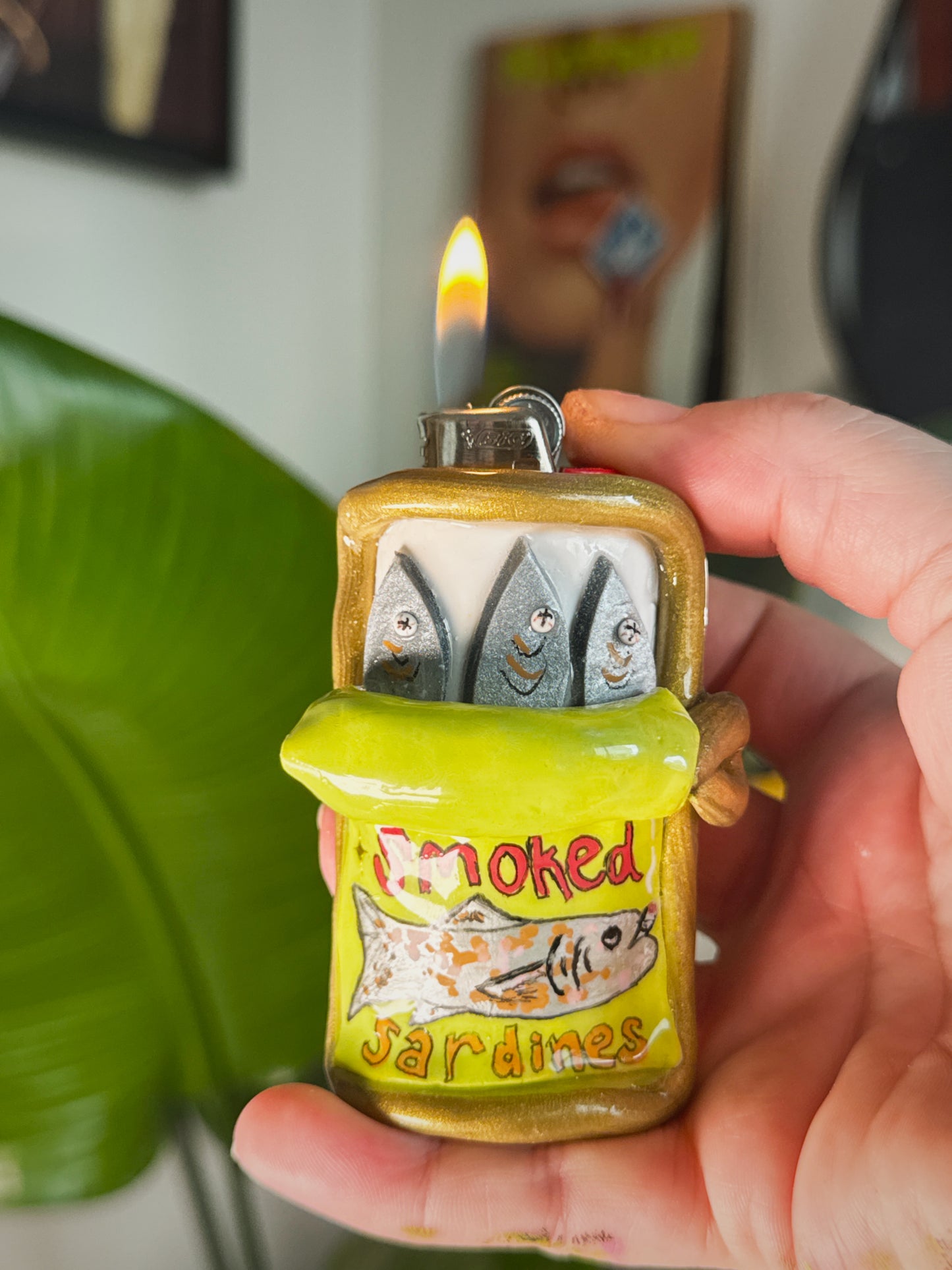 Smoked Sardine Tin Lighter Case| Fits Standard Bic | Handmade Polymer Clay Art