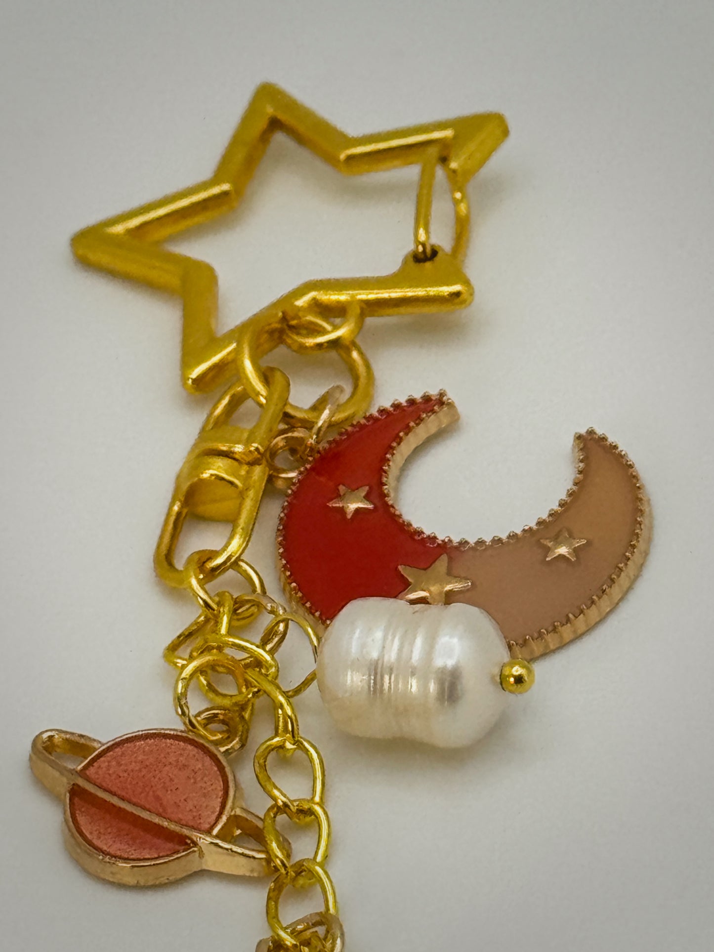 Gold & Pink Celestial Bag Charm | Handmade Key Chain
