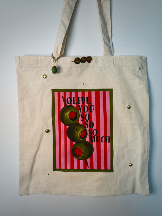 Olive You So So Much Hand-Pressed Tote Bag | 15x16 Natural Cotton — Luxe