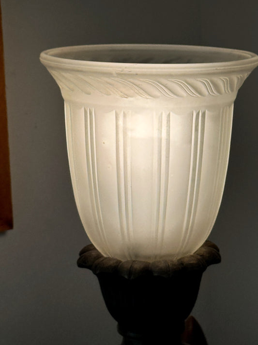 Vintage Table Lamp with Frosted Glass Shade – Heavy Ornate Base