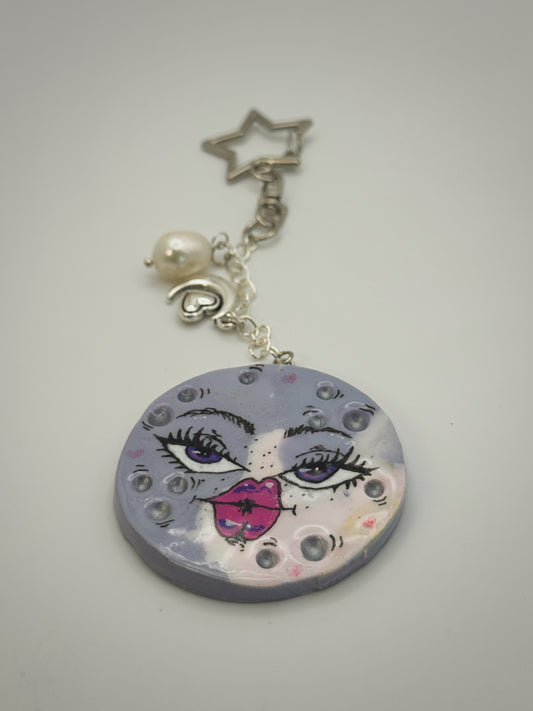 Celestial Dreams Moon Bag Charm | Handmade Polymer Clay Key Chain