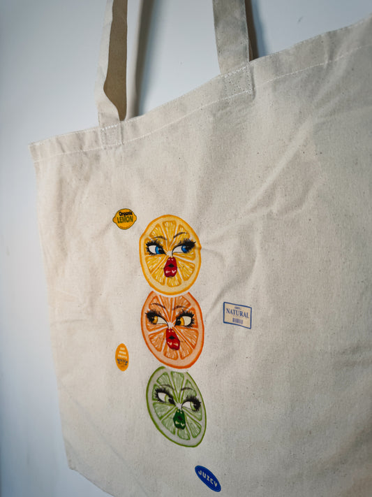 Citrus Sisters Hand-Pressed Tote Bag | 15x16 Natural Cotton