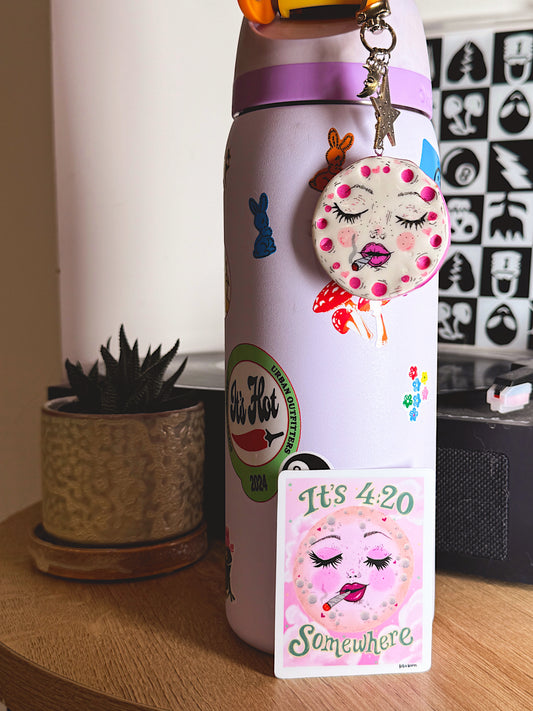 It’s 4:20 Somewhere Moon Vinyl Sticker | Whimsical Celestial Moon Art