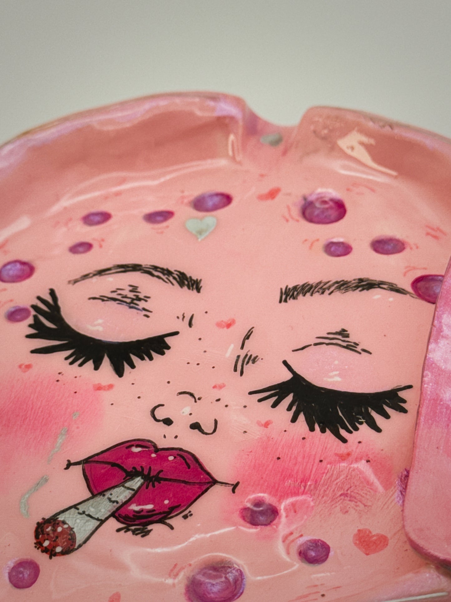 Pink Smoking Moon Ashtray – Hand-Painted Celestial Moon Dish (6”)