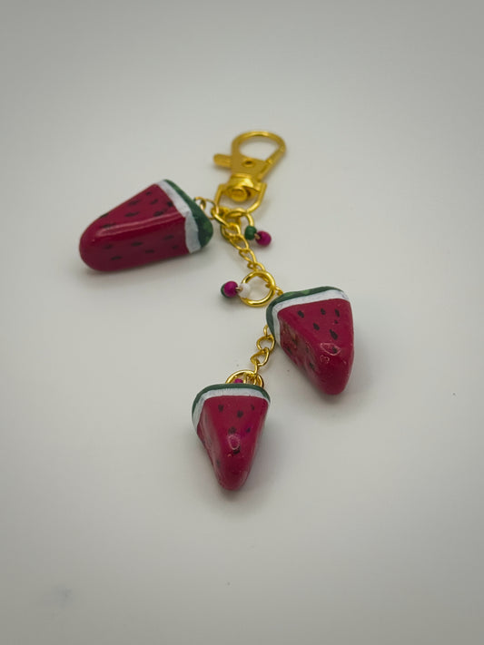 Watermelon Slices Keychain – Handmade Polymer Clay Bag Charm