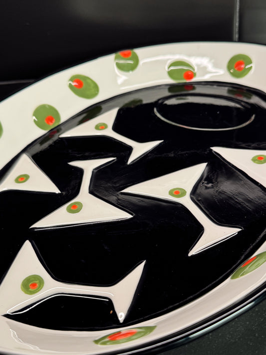 Vintage Martini Party Serving Set – Hand-Painted Cocktail Tray + 4 Martini Glass Plat