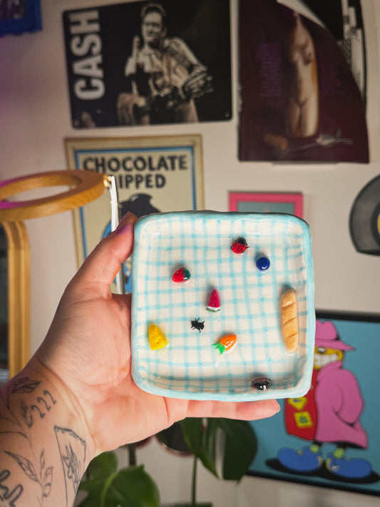 Blue Picnic Blanket Trinket Dish (5”) – Handmade Polymer Clay