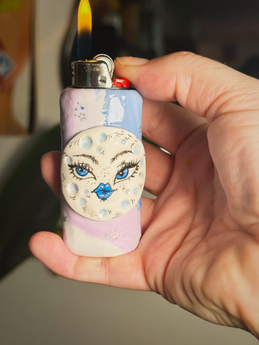 Sassy Moon Lighter Case| Fits Standard Bic | Handmade Polymer Clay Art