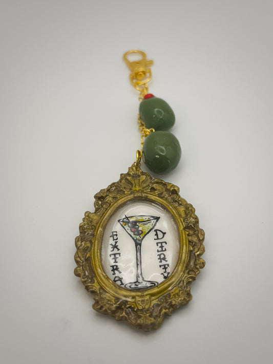 Vintage Frame Extra Dirty Martini Keychain – Handmade Polymer Clay Bag Charm