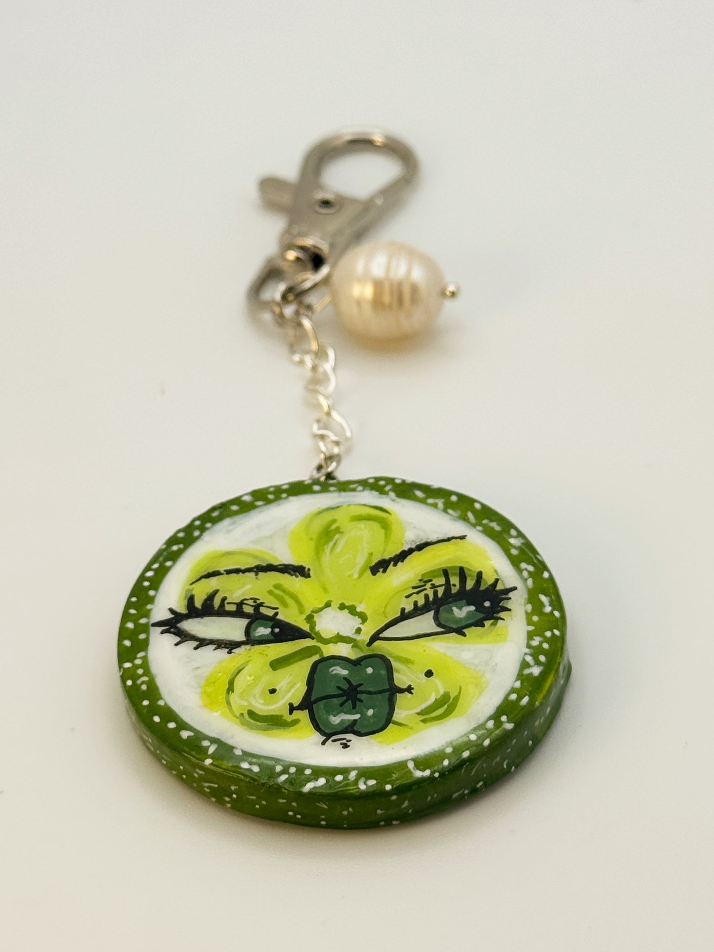 Sassy Lime Keychain – Handmade Polymer Clay Bag Charm