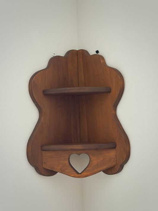 Vintage Wooden Corner Heart Cut-Out Shelf – 2-Tier Shelf Wall Decor