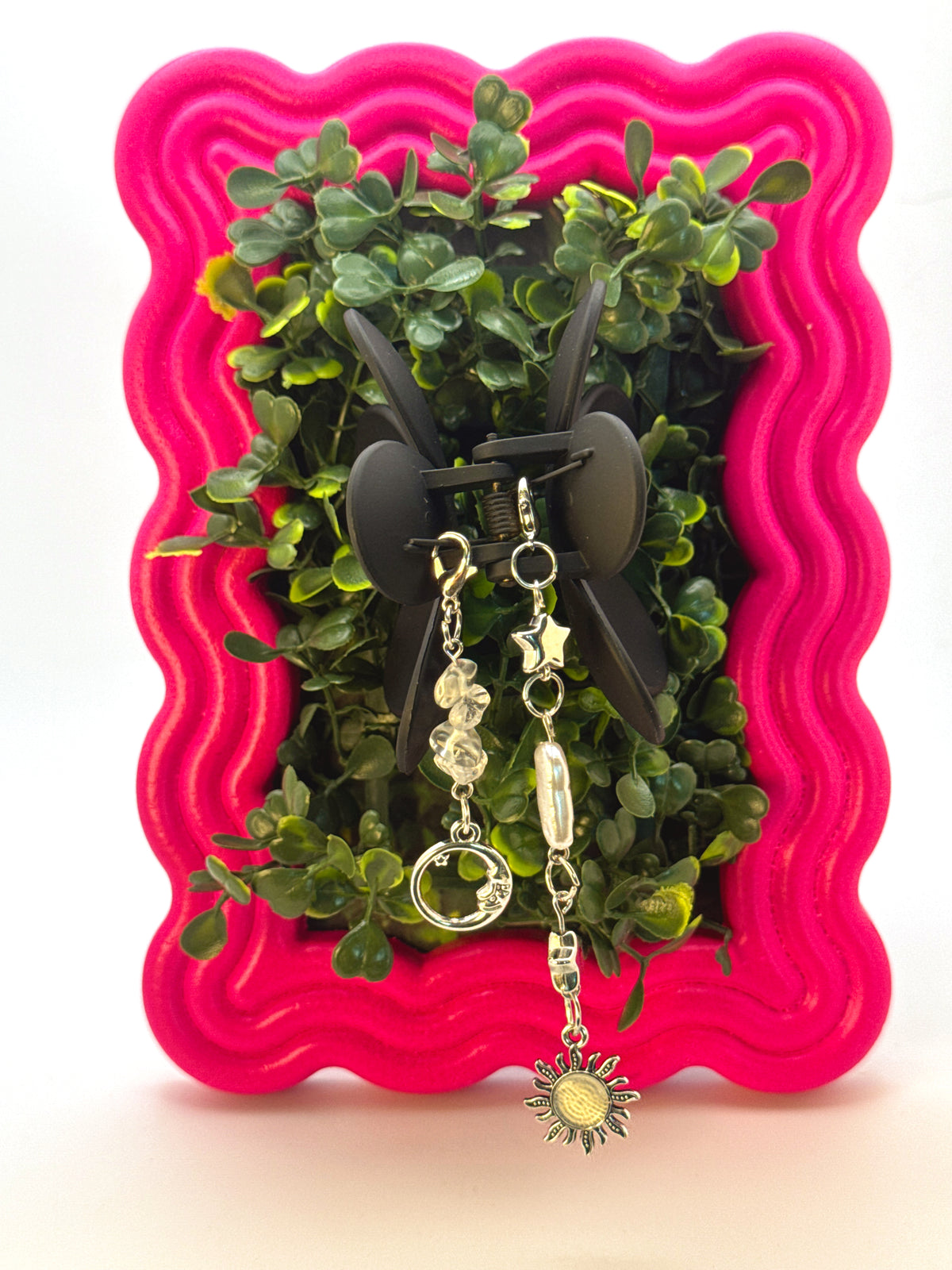 Black Flower Medium Claw Clip with Handmade Beaded Charms | Removable Charm Clip | 3.1”