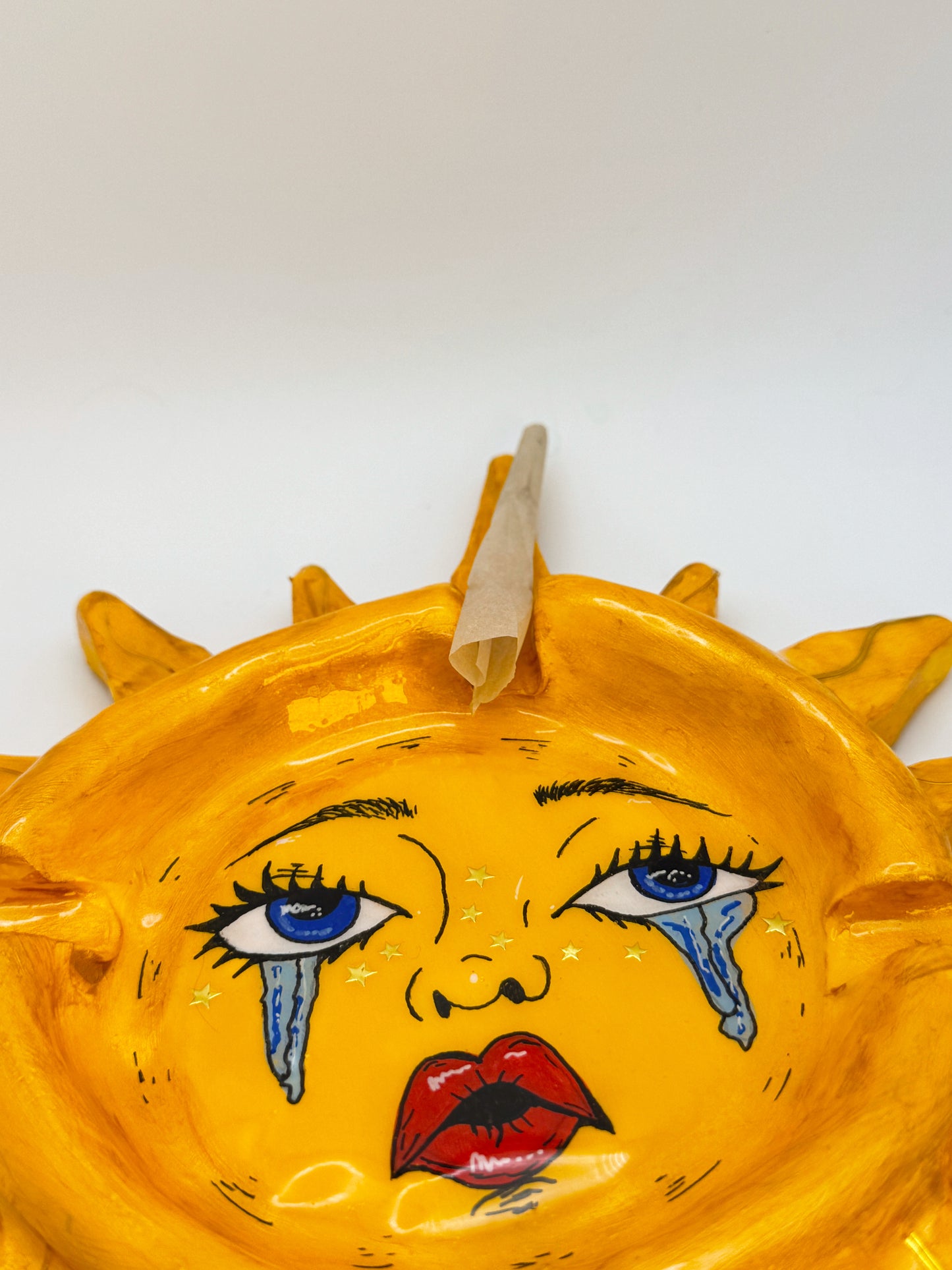 Crying Sun Ashtray – 9” Polymer Clay Celestial Sun Tray