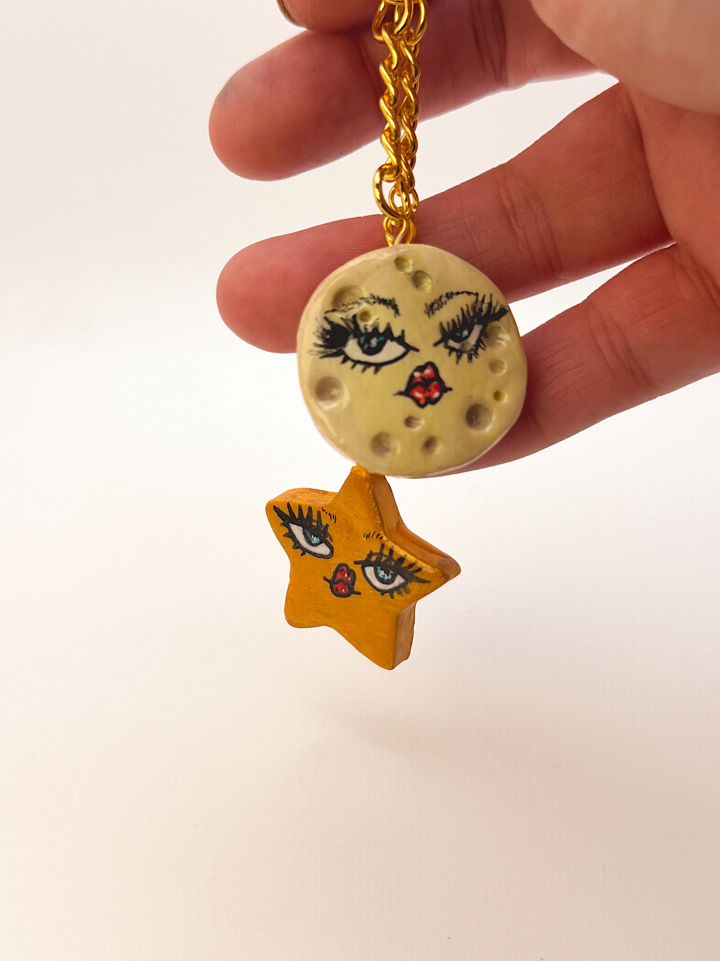 Cosmic Duo Keychain – Moon + Star Faces