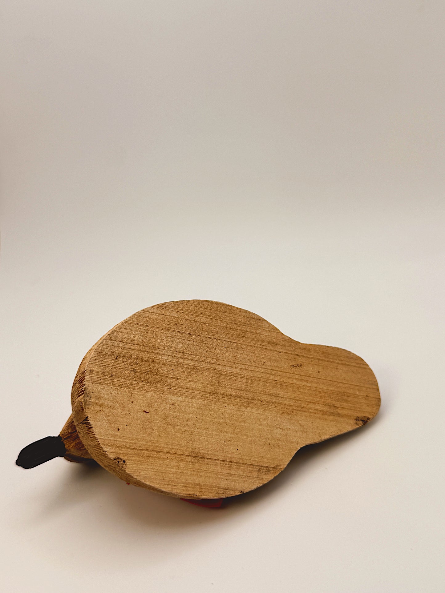 Vintage Wooden Duck Figurine with Red Ribbon Collar