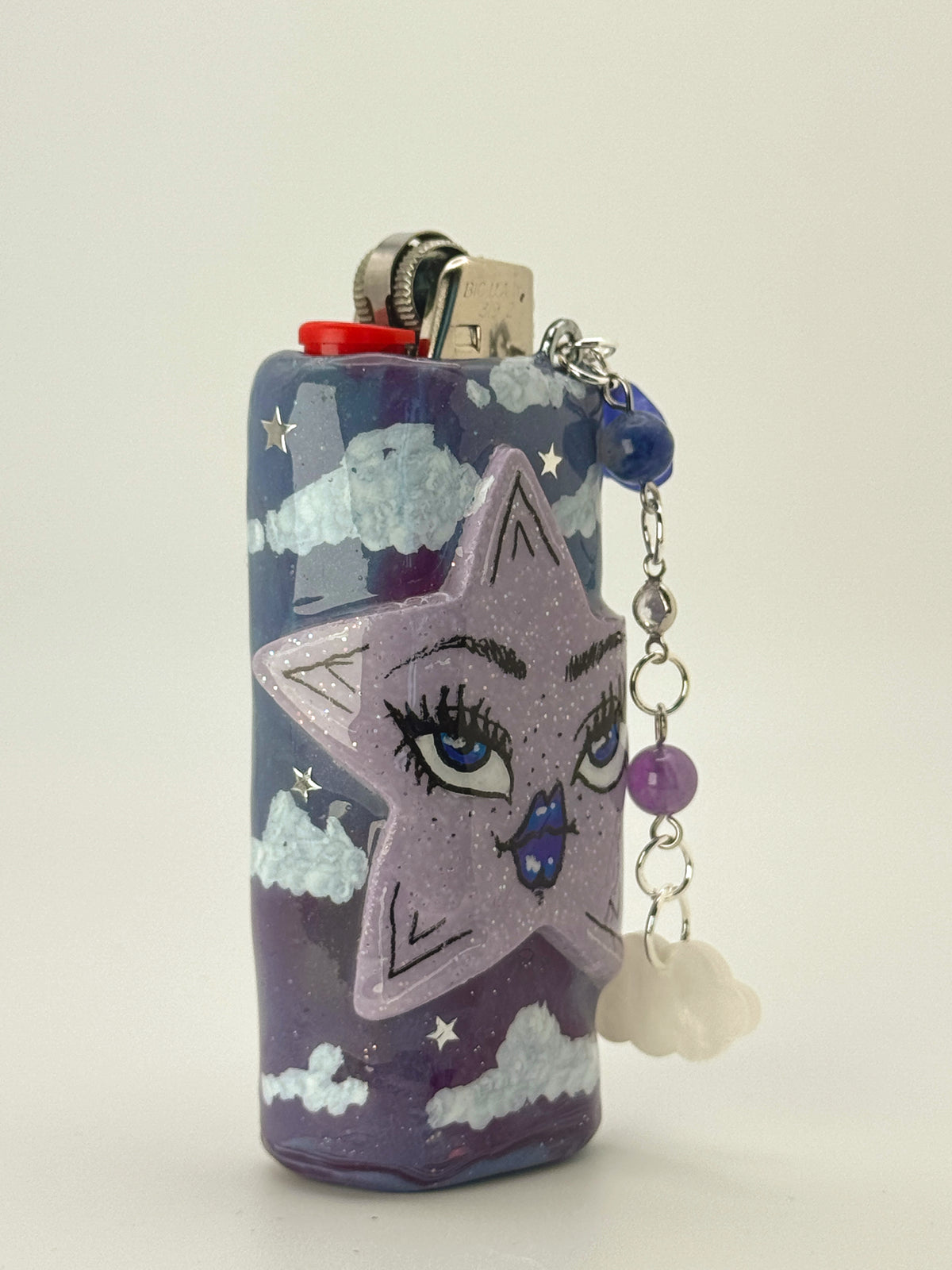 Lilac Haze Star Lighter Case with charm| Fits Standard Bic | Handmade Polymer Clay Art