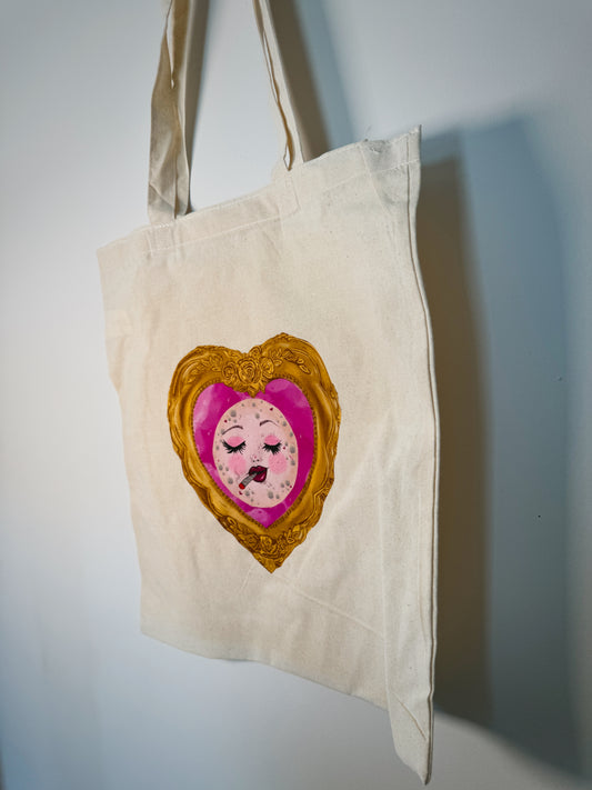 Smoking Moon Hand-Pressed Tote Bag | 15x16 Natural Cotton