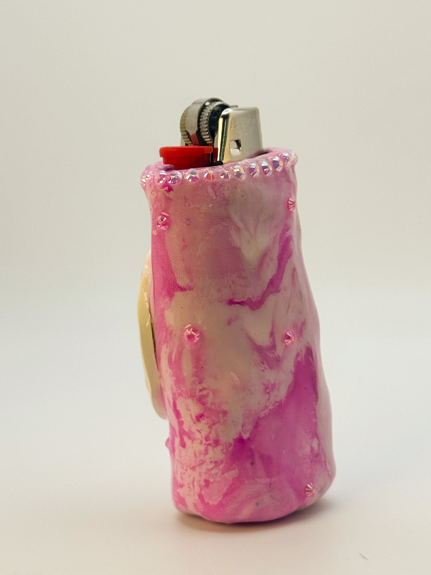 Smoking Pink Moon Lighter Case| Fits Standard Bic | Handmade Polymer Clay Art