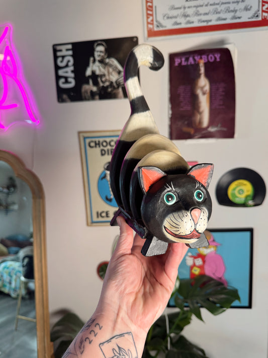 Vintage Wooden Cat Organizer – Folk Art Accent Piece