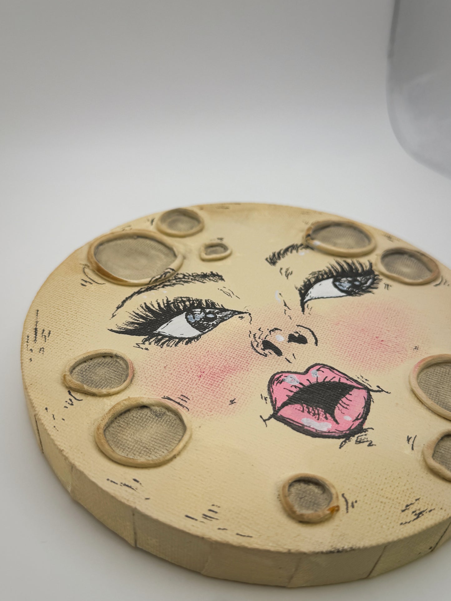 Miss Moon – Hand-Painted Moon Face Wall Art (6” Textured Canvas)