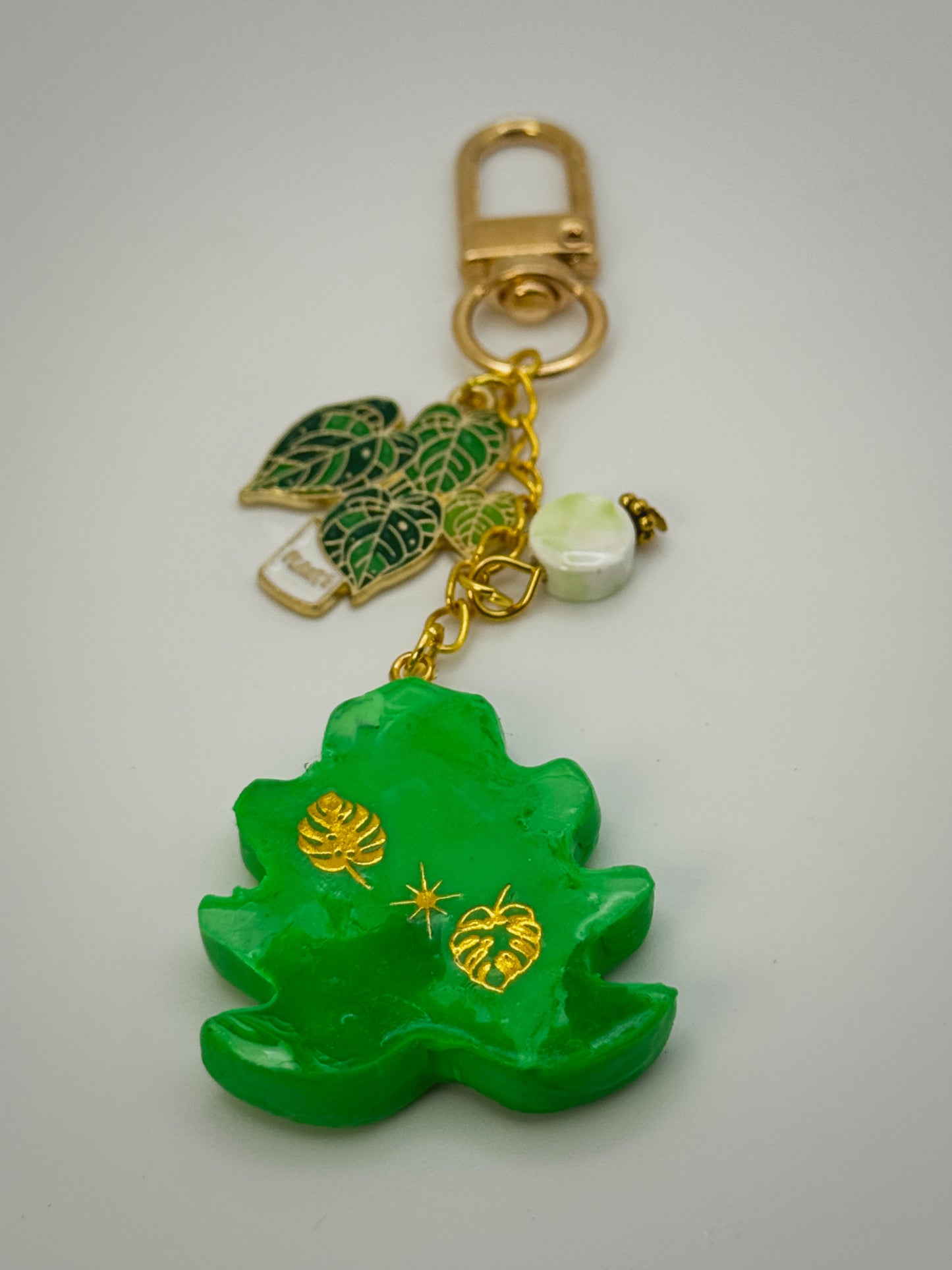 Miss Monstera Bag Charm | Handmade Polymer Clay Key Chain