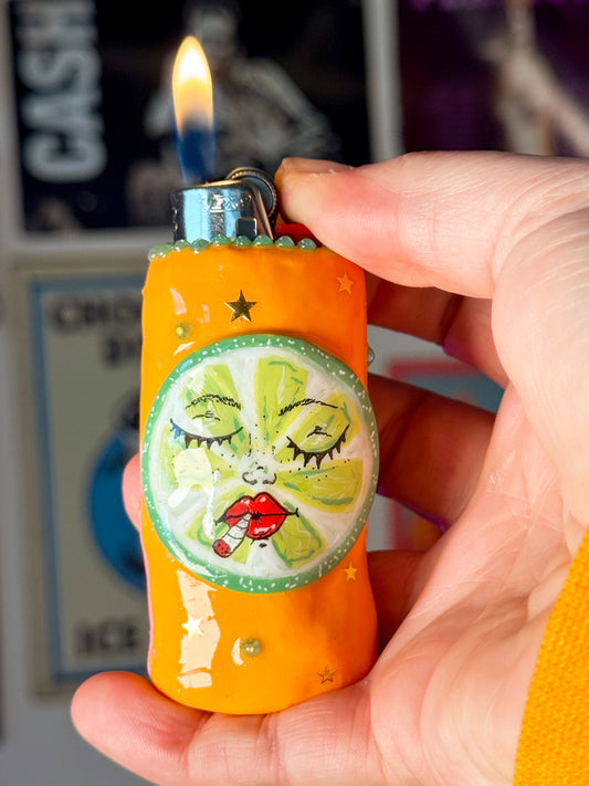 Smoking Lime Lighter Case| Fits Standard Bic | Handmade Polymer Clay Art