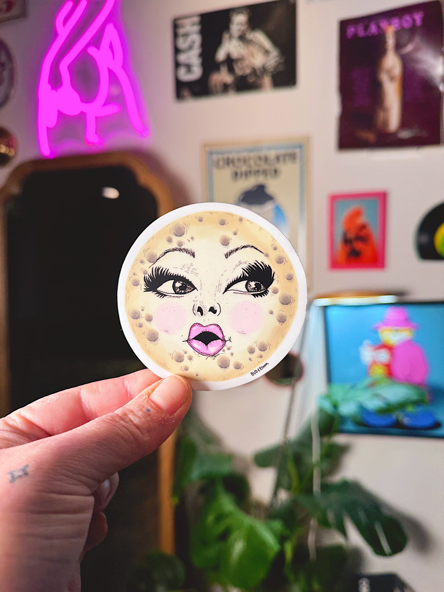 Miss Moon Vinyl Sticker | Whimsical Celestial Moon Art