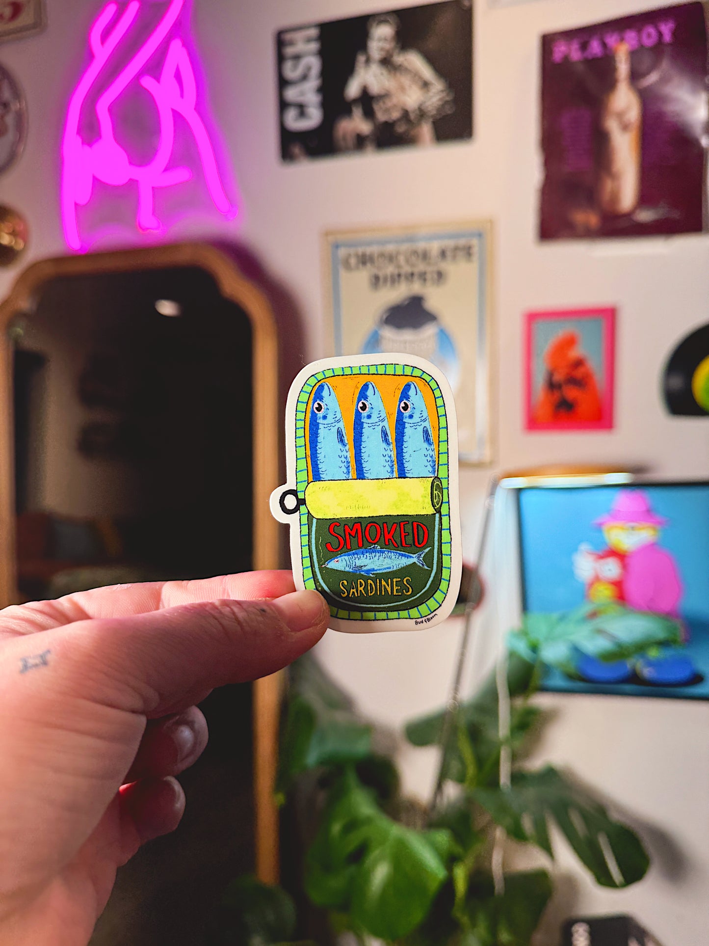 Smoked Sardines Vinyl Sticker - Whimsical Tinned Fish Art