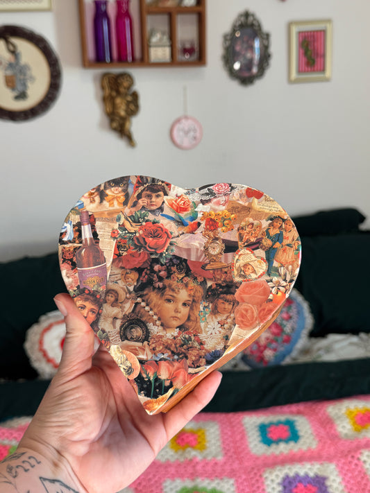 Vintage Cherub Collage Heart Box | Decorative Storage Box | Whimsigoth Valentine Decor | 6.5”