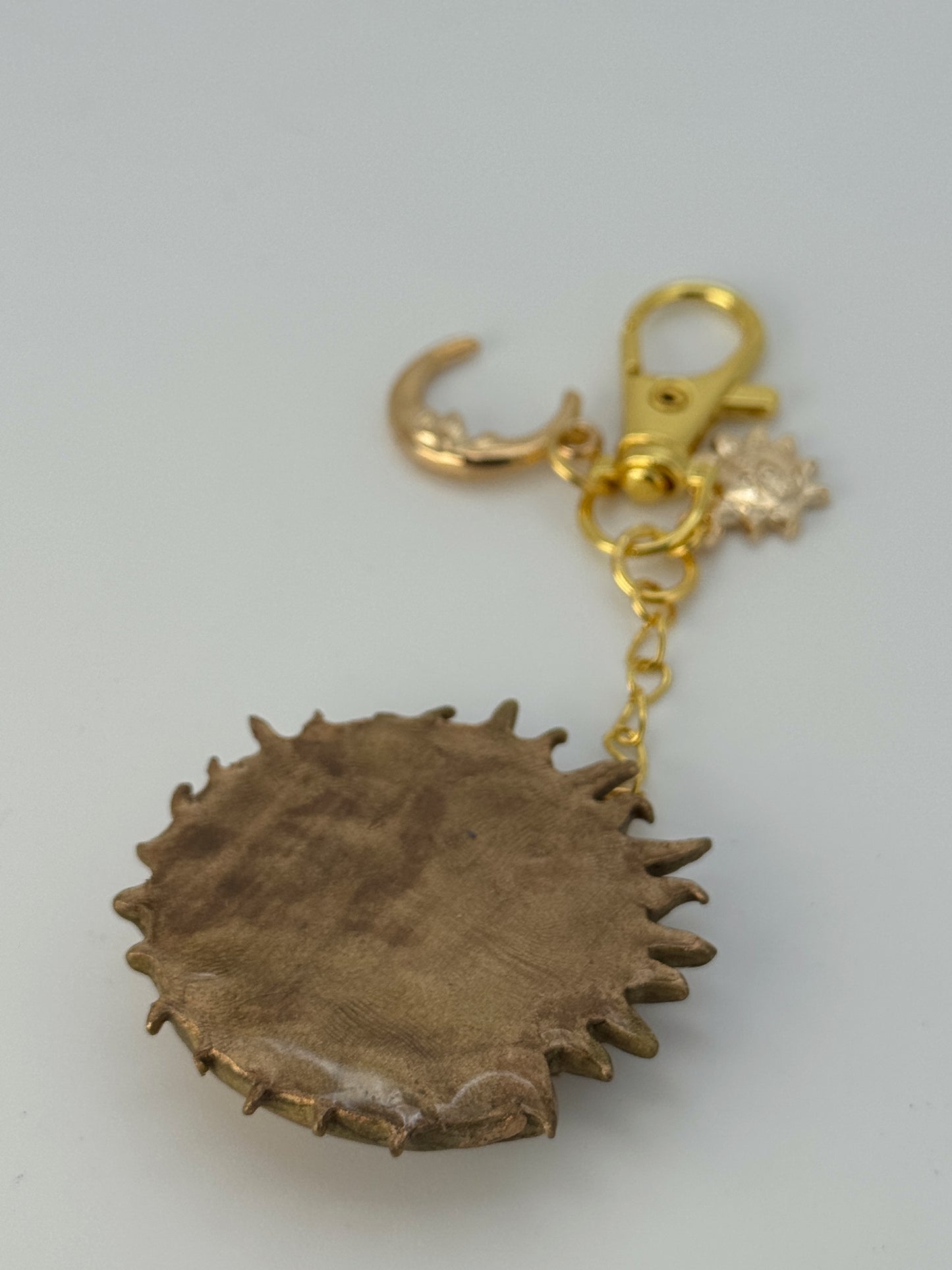 Handmade Celestial Sun & Moon Keychain – Vintage Style Gold Bag Charm