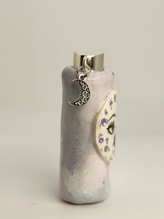 Whimsical Moon Lighter Case w/ Charm | Fits Standard Bic | Handmade Polymer Clay Art