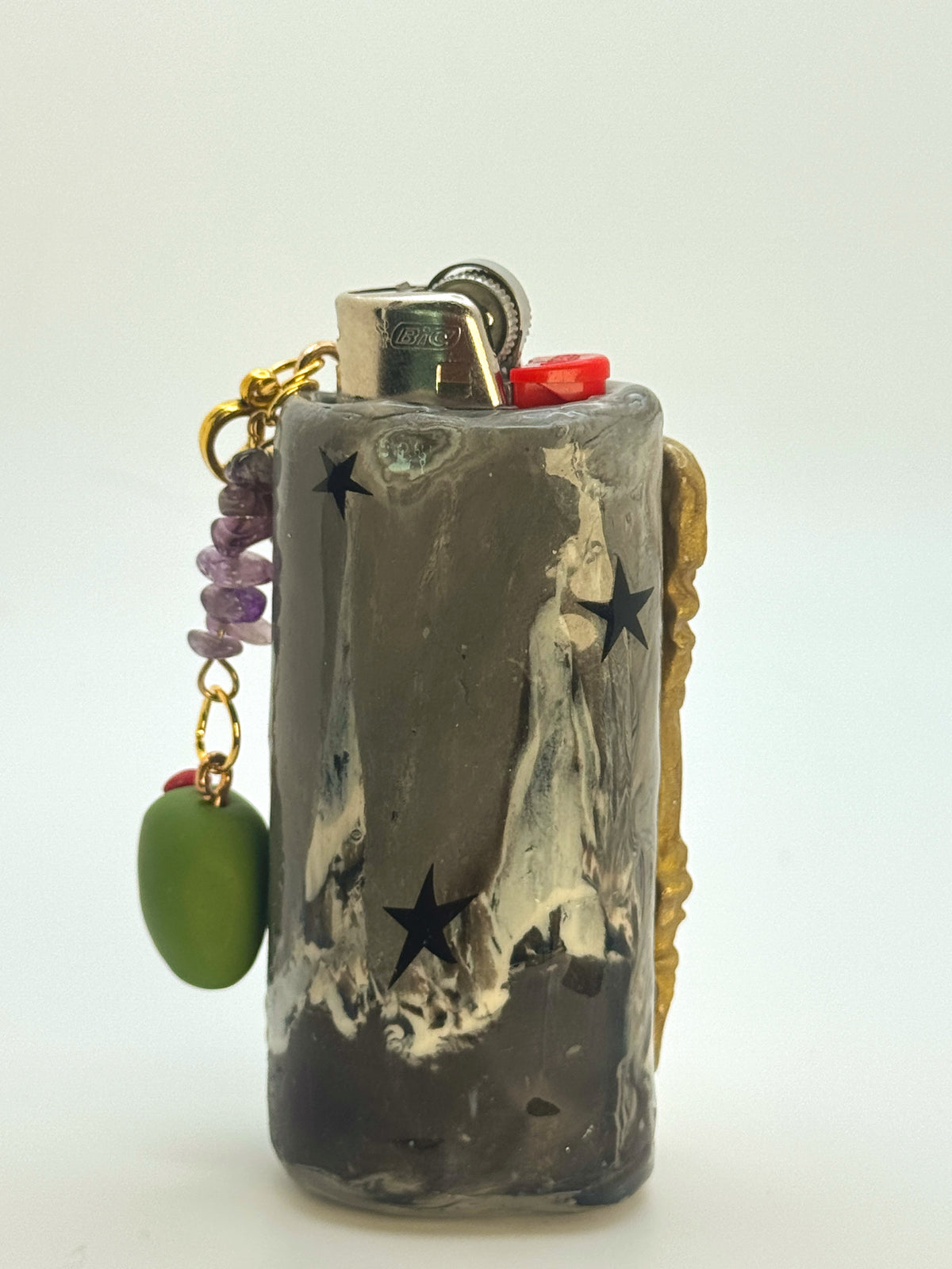 Vintage Frame Martini Kitty Case with charm| Fits Standard Bic | Handmade Polymer Clay Art